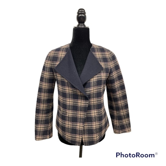 Max Mara Weekend | Plaid Reversible Wool Jacket Navy - Picture 2 of 14